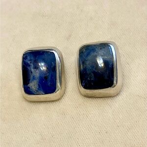 Vintage Taxco Sterling Silver Blue Sodalite Clip-on Earrings